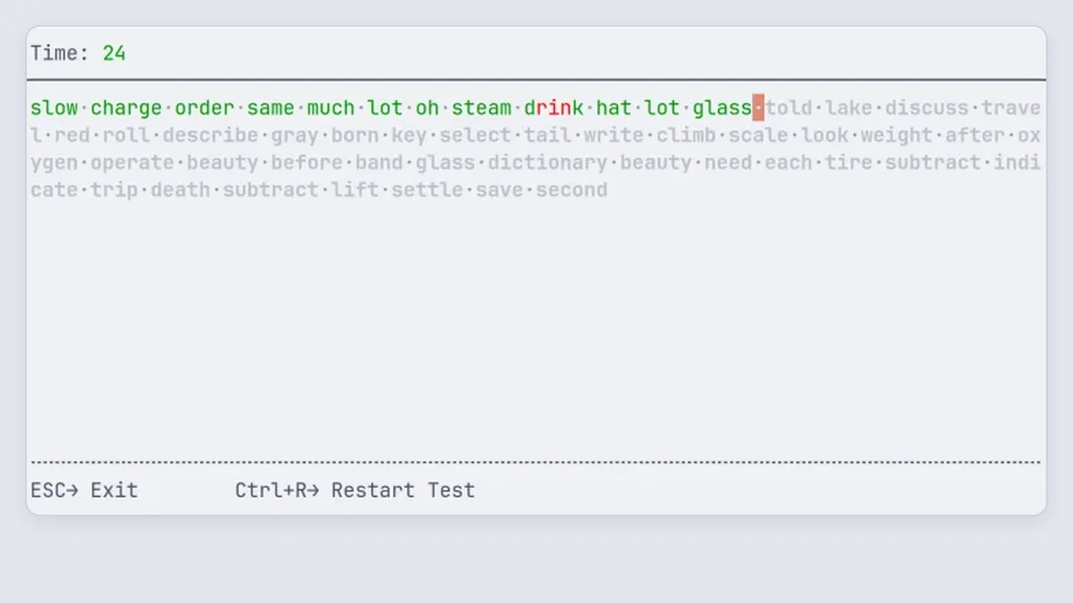 termiType in a light terminal with a mistyped word highlighted in red.